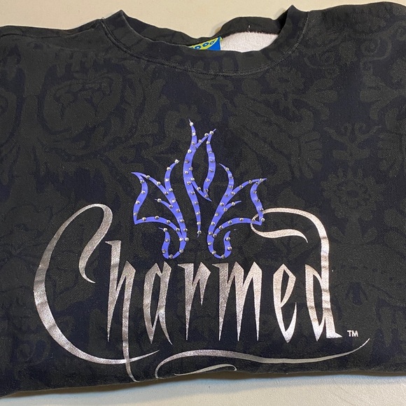 Dumbgood Sweaters - Charmed Women's Black Crewneck Sweater with Blue Stud Accent